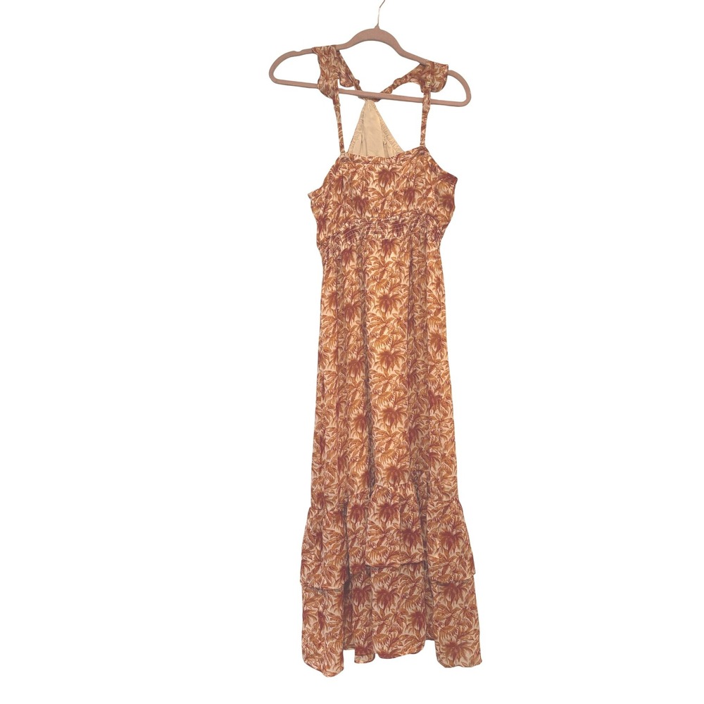 Paige sz M new w/o tag silk boho burnt orange floral maxi dress J